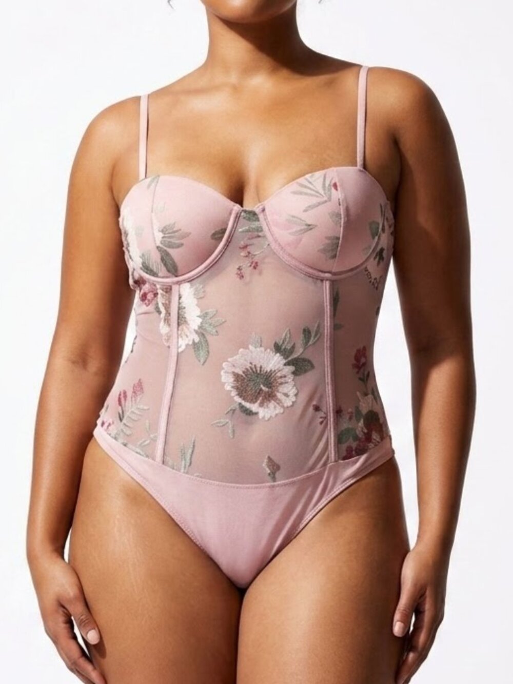 Willow Coquette Floral Mesh Corset Lace Up Bodysuit XL